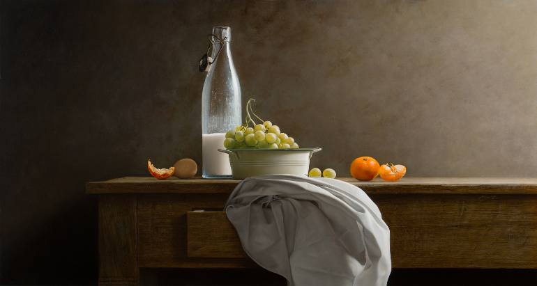 770x411 Saatchi Art Old Milk Bottle And Grapes Painting By Mark Van - Painting Milk Bottles