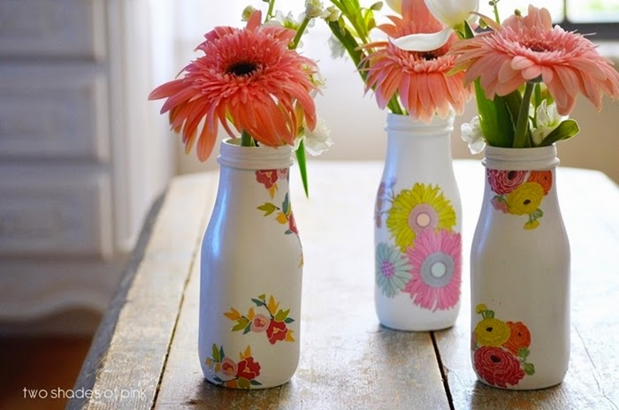 700x464 Two Shades Of Pink Decoupage And Painted Milk Bottles - Painting Milk Bottles