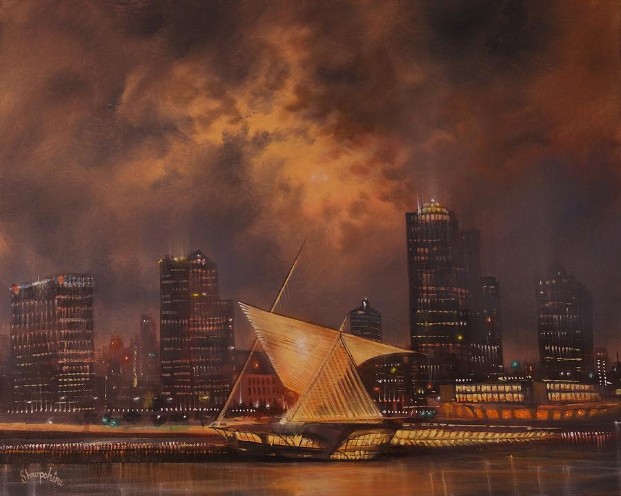 900x719 Milwaukee Art Museum And Skyline Painting By Tom Shropshire - Painting Milwaukee