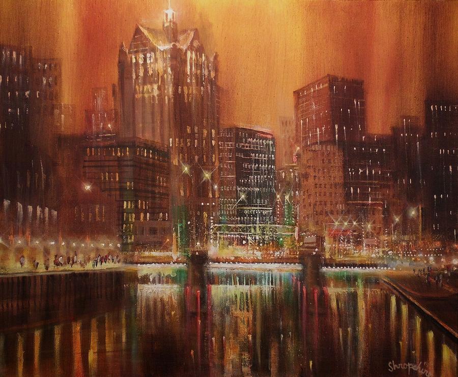 900x742 Milwaukee River Downtown Painting By Tom Shropshire - Painting Milwaukee