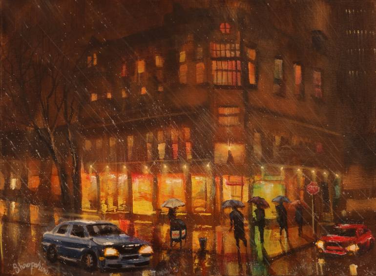 770x566 Saatchi Art A Rainy Night In Milwaukee Painting By Tom Shropshire - Painting Milwaukee