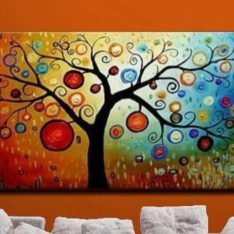 456x456 Hand Painted Modern Abstract Money Tree Canvas Wall Art Oil - Painting Money