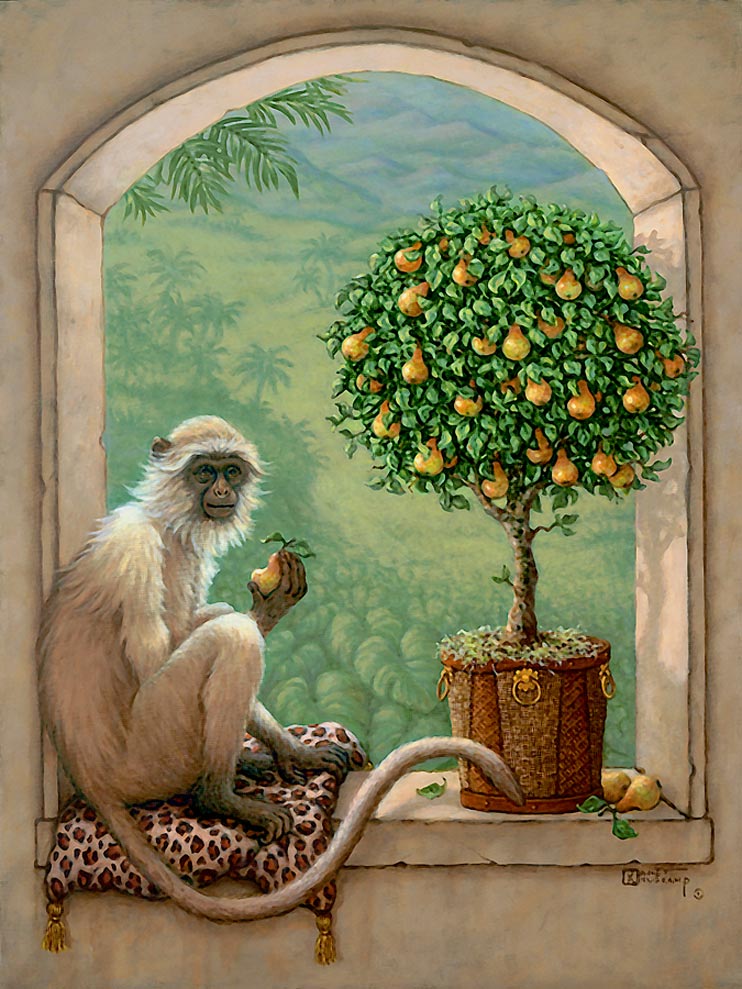 742x989 Monkey And Pear Tree By Janet Kruskamp - Painting Monkey
