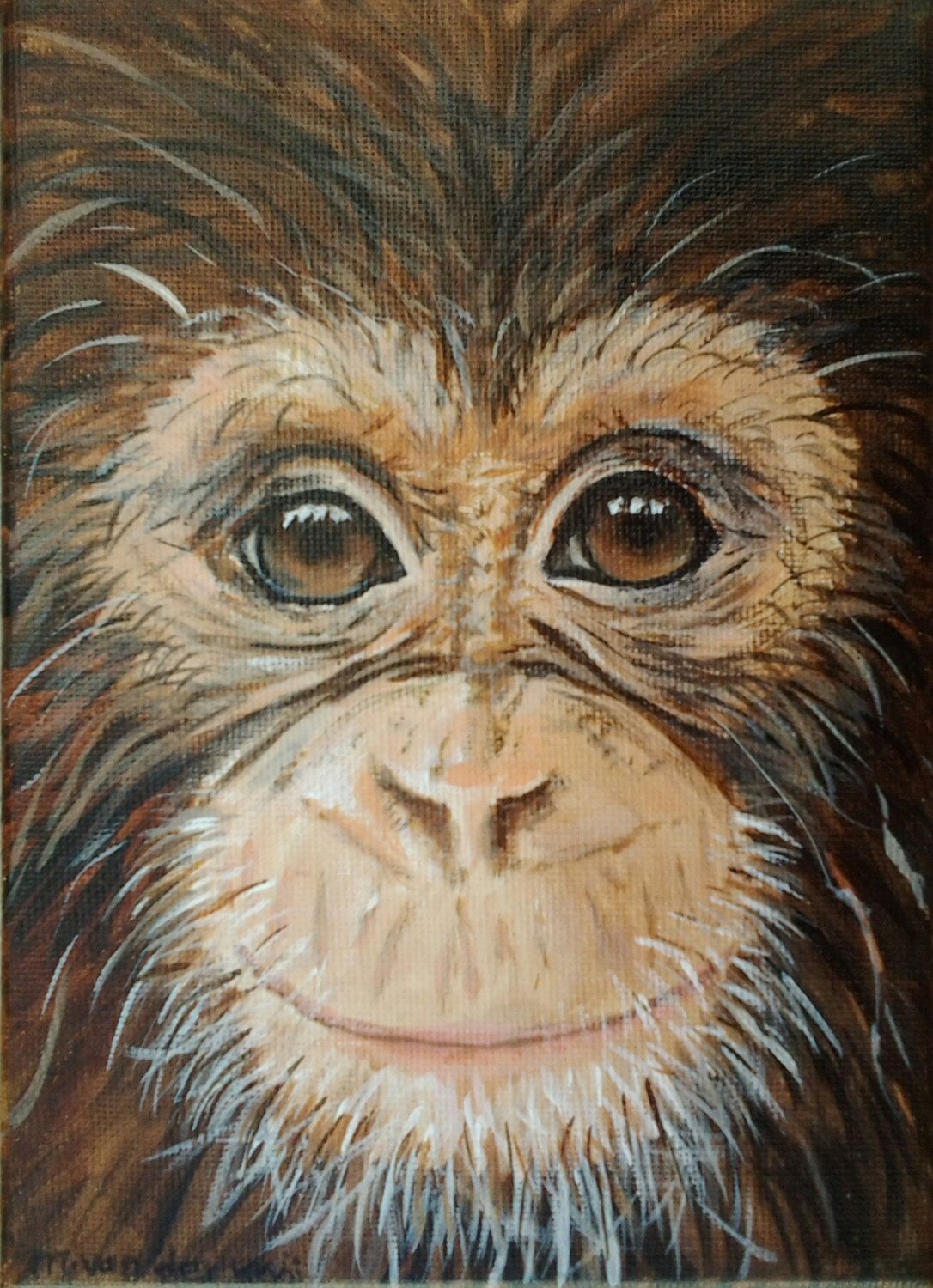 1086x1500 Original Chimpanzee Art Monkey Painting On Canvas, Jungle Animal - Painting Monkey