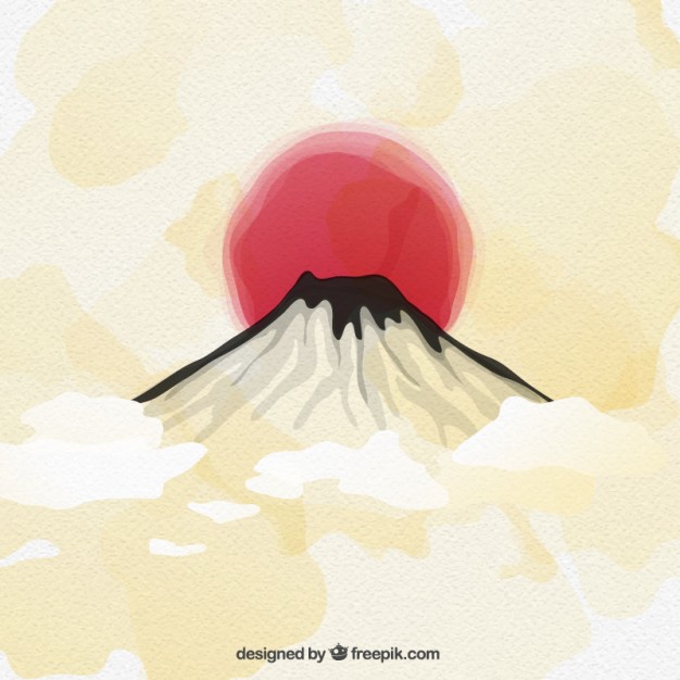 626x626 Mount Fuji In Watercolor Style Vector Free Download - Painting Mount Fuji Red