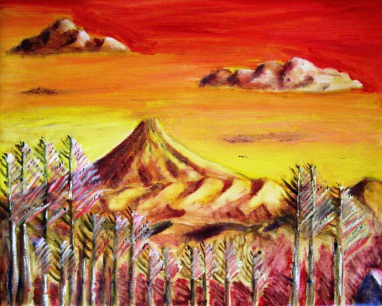770x616 Saatchi Art Mount Fuji - Painting Mount Fuji Red