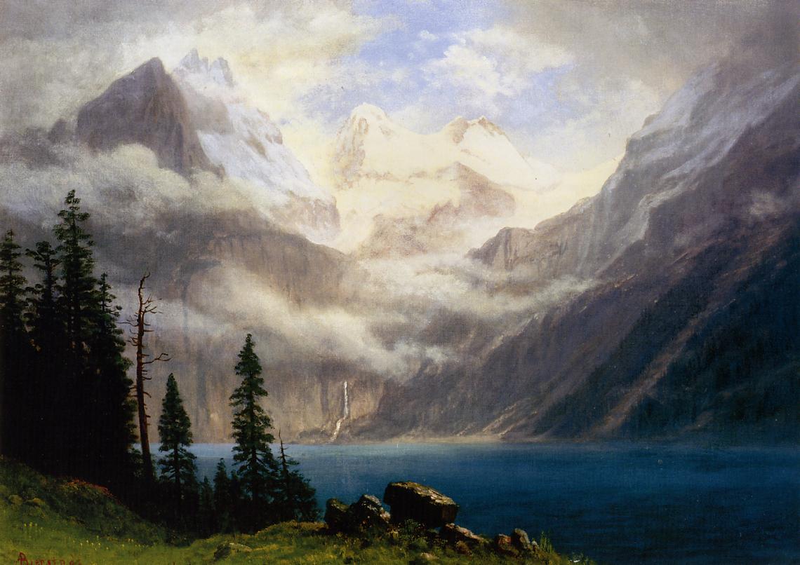 1140x806 Mountain Scene 1871 1879 Painting Albert Bierstadt Oil Paintings - Painting Mountain Scene