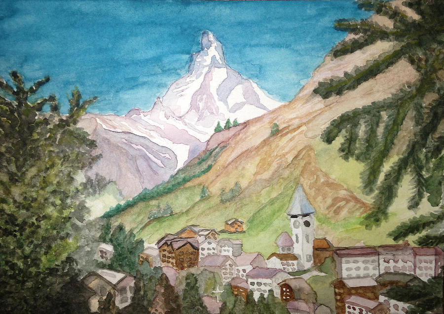 900x638 Mountain Village Scene Painting By Samantha Boyce - Painting Mountain Scene