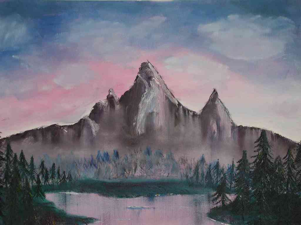 1024x768 2nd Oil Painted Mountain Scene By Stewartsteve - Painting Mountain Scene