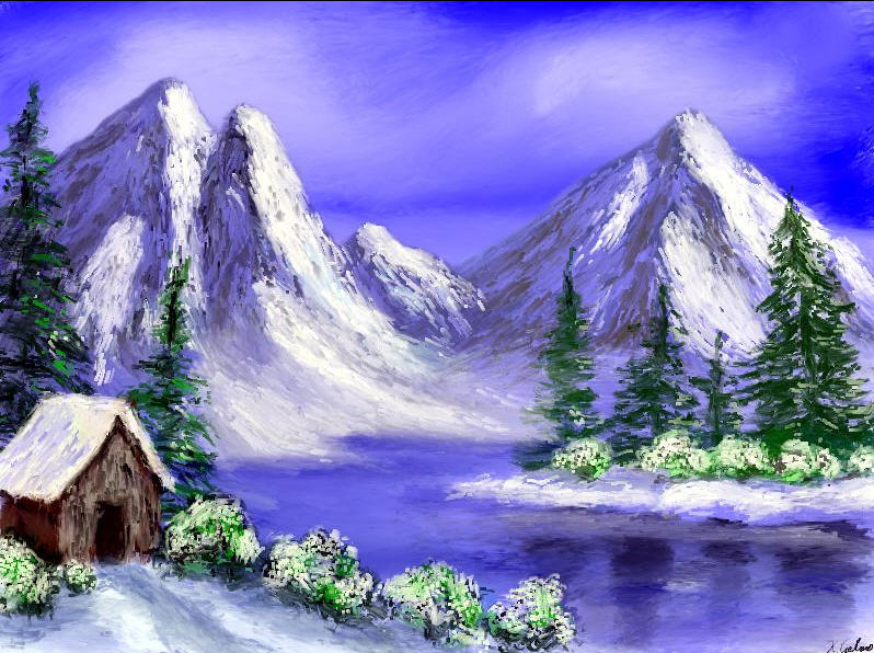 798x596 Winter Mountain Scene By Ken Carlino - Painting Mountain Scene