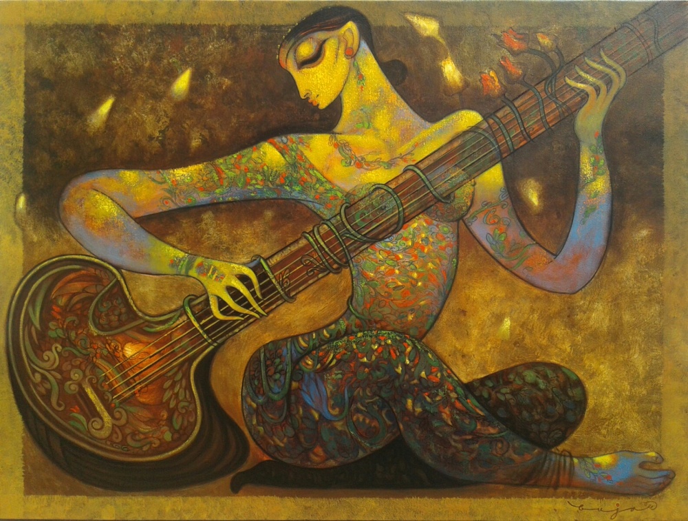 1000x757 Music By Artist Ramesh Gujar Figurative Art Acrylic Paintings - Painting Music