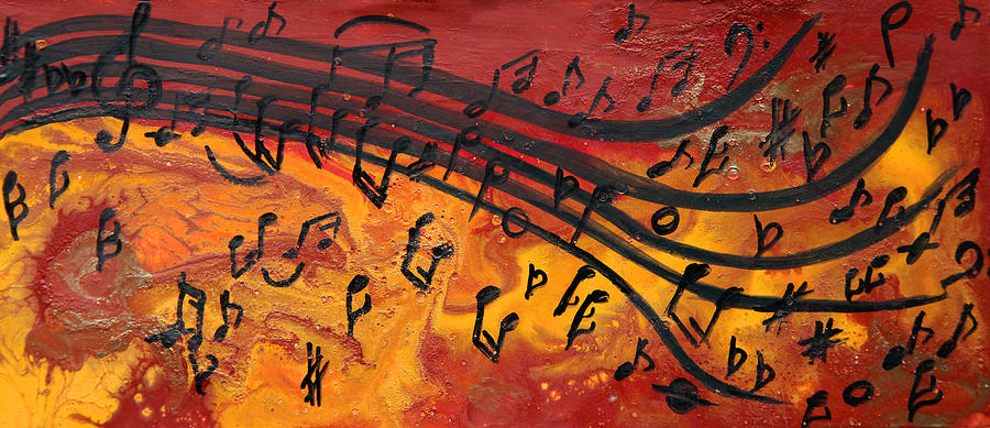 900x389 Dancing Musical Notes Painting By Julia Apostolova - Painting Musical