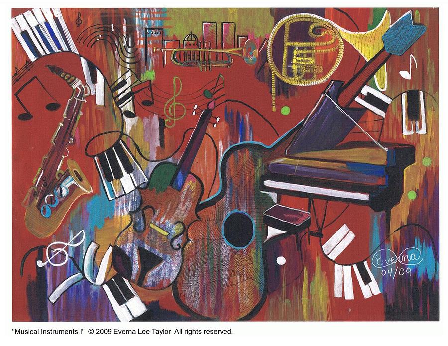 900x695 Musical Instruments 1 Painting By Everna Taylor - Painting Musical
