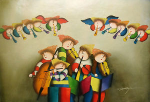 300x205 24x36 Oil Painting Of Children Angels Playing Musical Instruments - Painting Musical