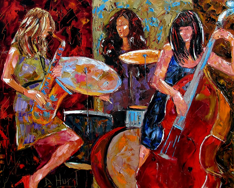 936x749 Bass, Debra Hurd, Drums, Fine Art, Instruments, Jazz Art, Music - Painting Musical