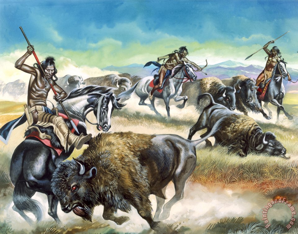 960x755 Ron Embleton Native American Indians Killing American Bison - Painting Native American