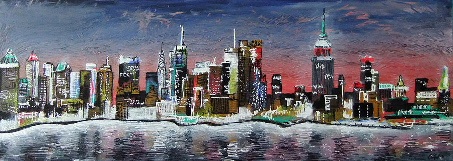 900x320 New York Skyline Painting By Laura Hol Art - Painting New York Skyline