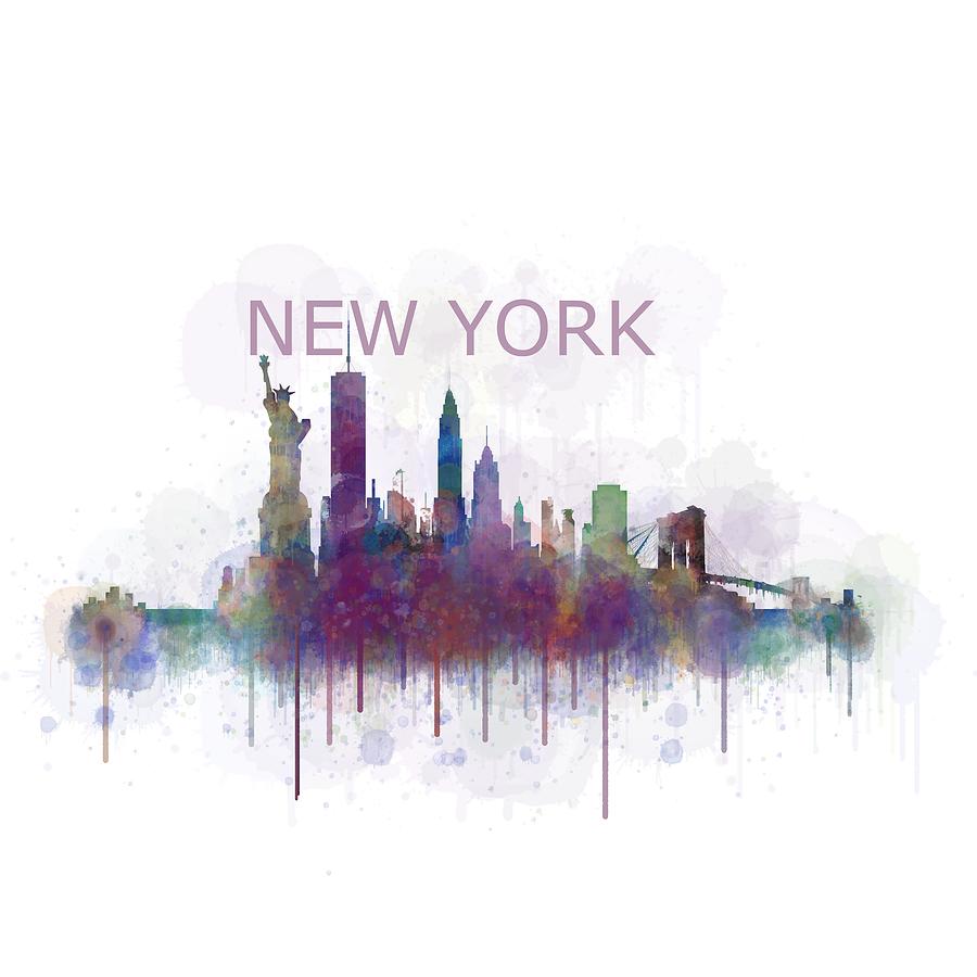 900x900 Ny New York City Skyline V4 Watercolor Painting By Hq Photo - Painting New York Skyline