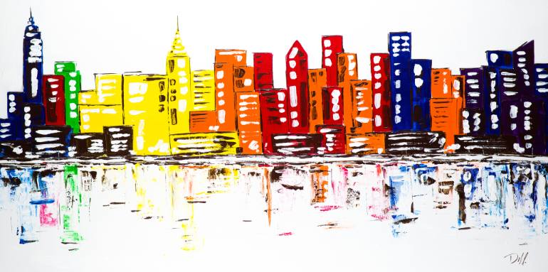 770x383 Saatchi Art Colorful New York Skyline Painting By Dell Camargo - Painting New York Skyline