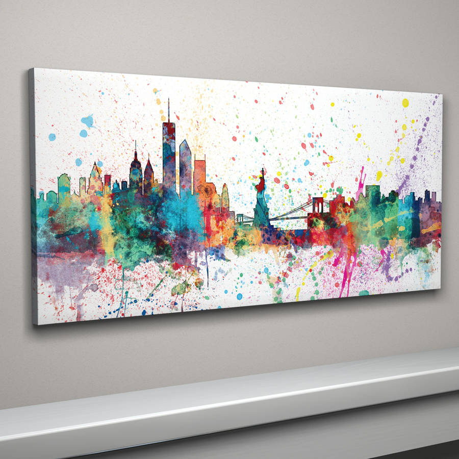 900x900 New York Skyline Cityscape Paint Splashes Print By Artpause - Painting New York Skyline