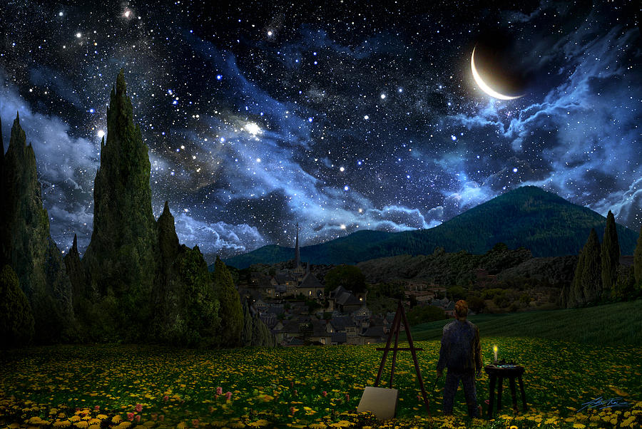 900x602 Starry Night Digital Art By Alex Ruiz - Painting Night