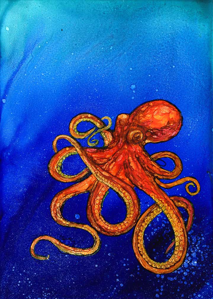 720x1008 Octopus Original Painting - Painting Octopus