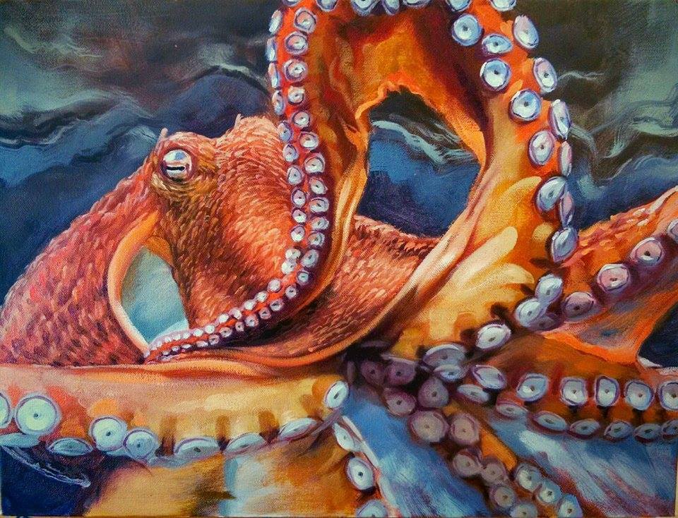 960x734 Octopus Oil Painting - Painting Octopus