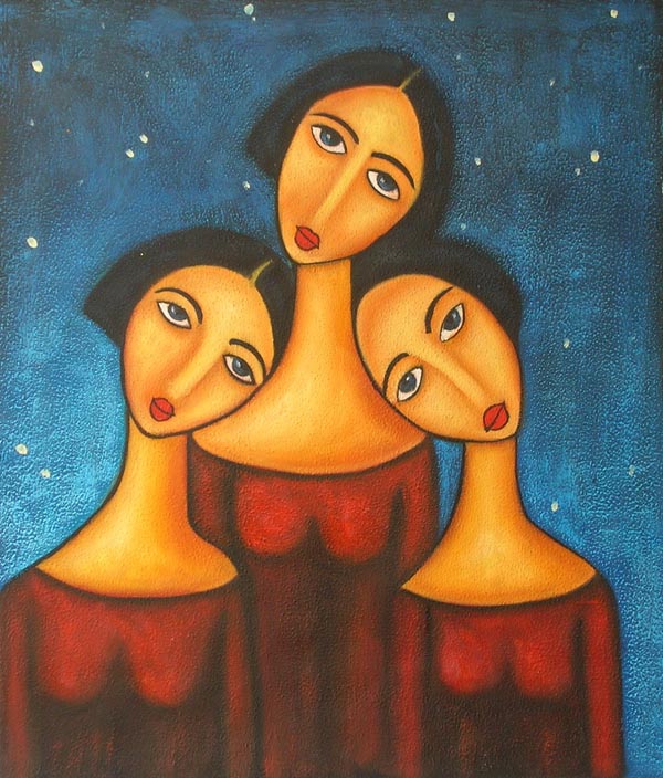 600x704 Hs2960 Canvaspainting4less - Painting Of 3 Sisters