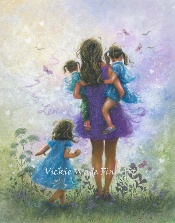 570x726 Mother And Three Daughters Art Print Three Sisters Three - Painting Of 3 Sisters