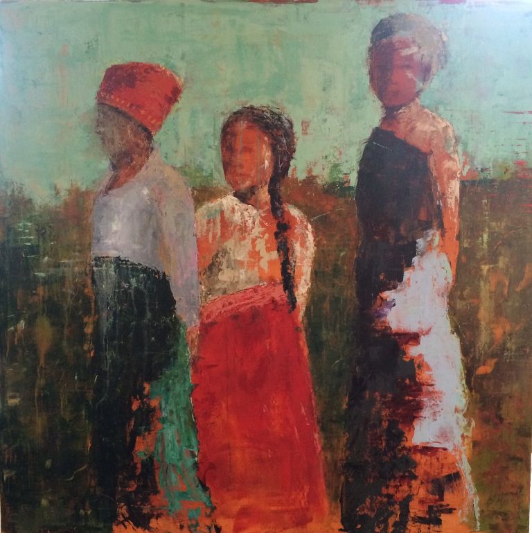 768x769 3 Sisters By Lynn Samis Oil And Cold Wax ~ 48 X 48 Art - Painting Of 3 Sisters