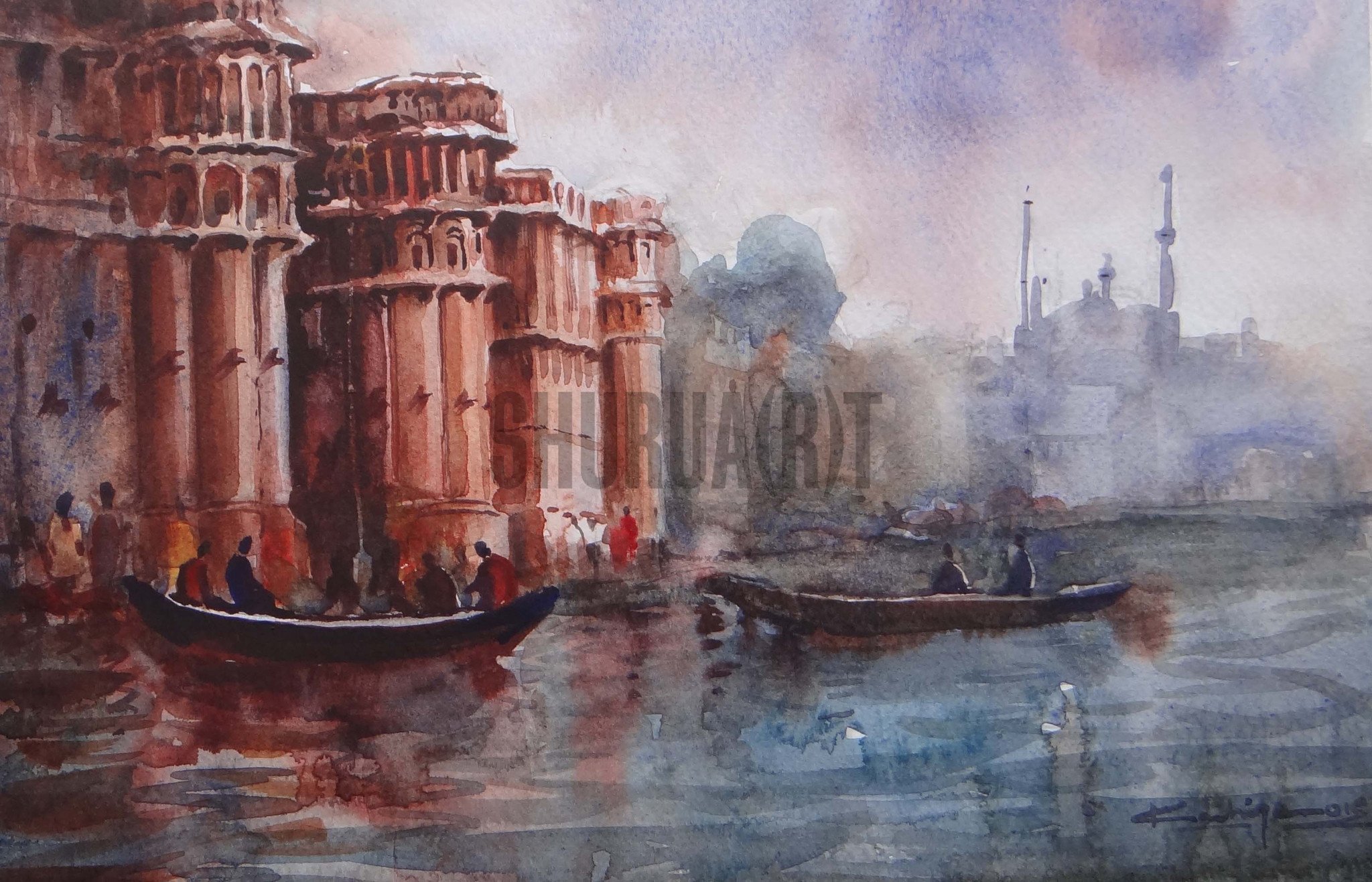 2048x1317 Painting Of A Benares Ghat Shurua(R)t - Painting Of A