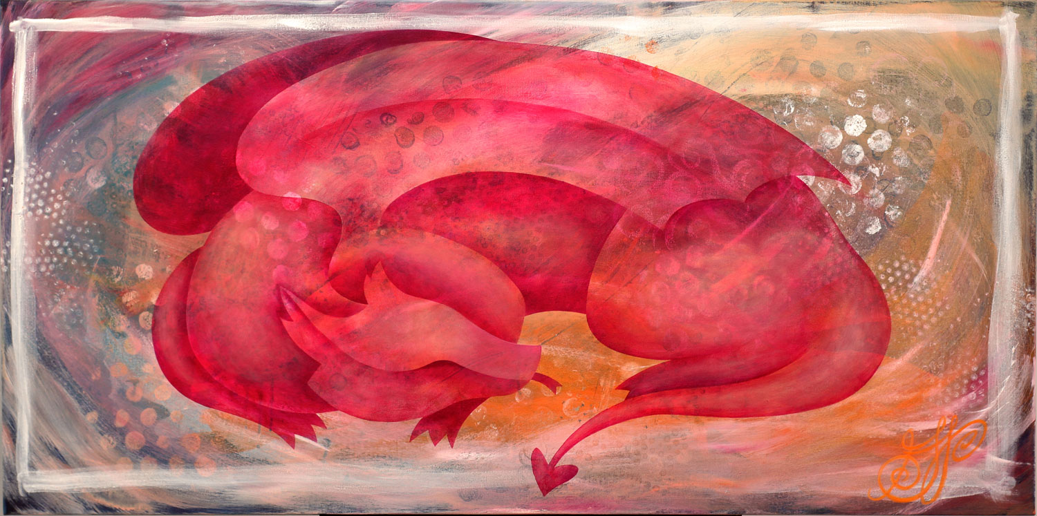 1500x747 Sleeping Dragon Calming Pink Dragon Minimalist Painting Lirelyn Art - Painting Of A