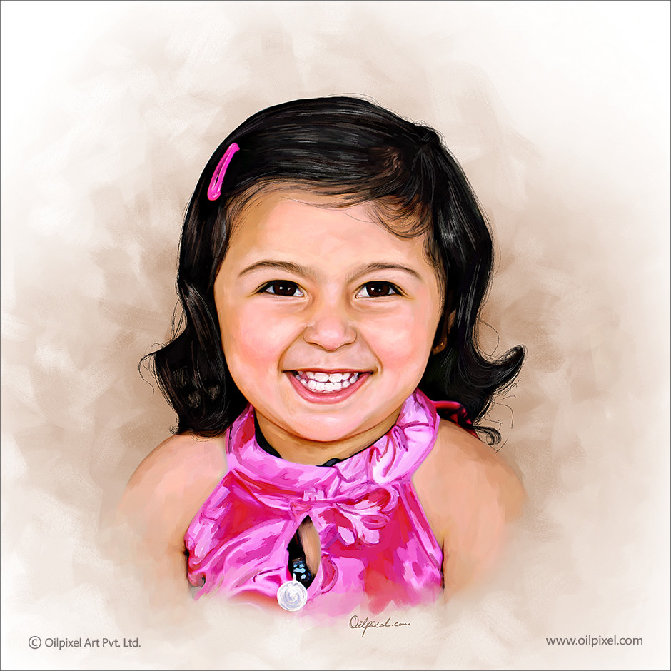 940x940 Baby Girl Portrait Painting Child Digital Painting Oilpixel - Painting Of A Baby Girl