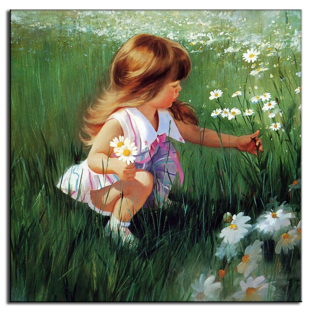 1024x1024 Canvas Art Cheap Mediterranean Style Baby Girl And Flowers - Painting Of A Baby Girl