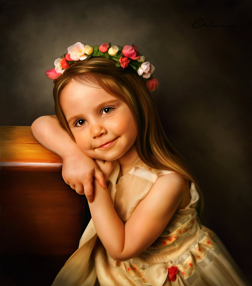 839x952 Digital Portrait Painting By 0dwin - Painting Of A Baby Girl