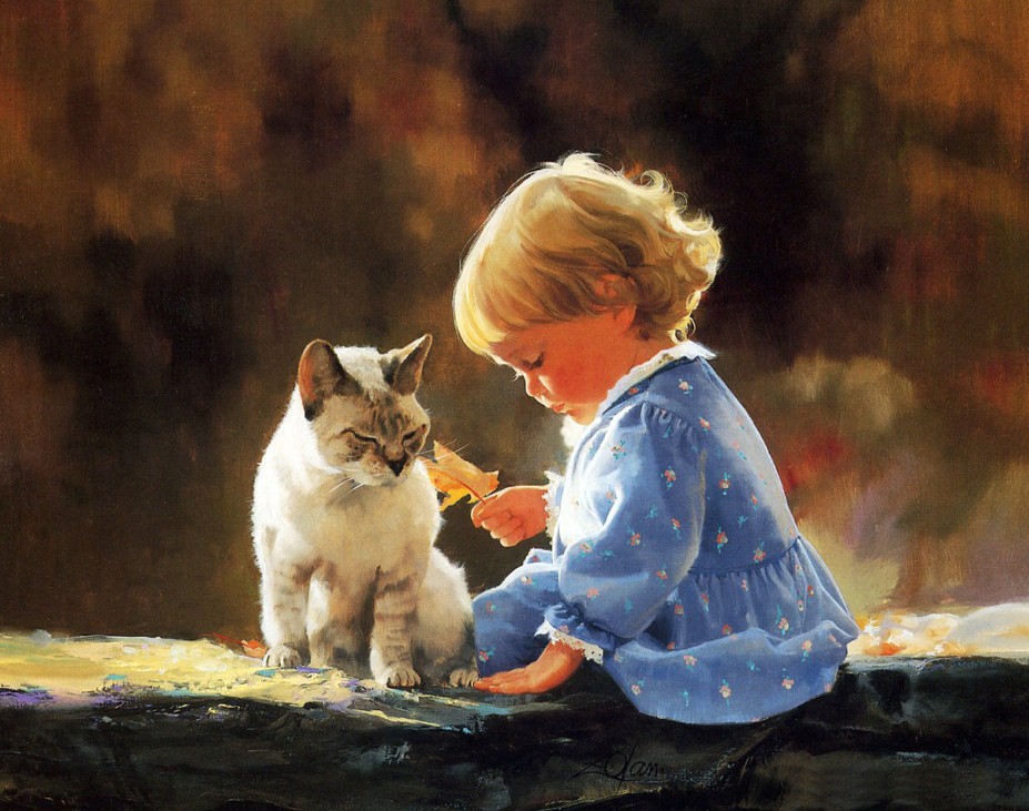 927x731 New Mosaic Diamond Embroidery Beads Baby Girl Lovely Cat Friend - Painting Of A Baby Girl