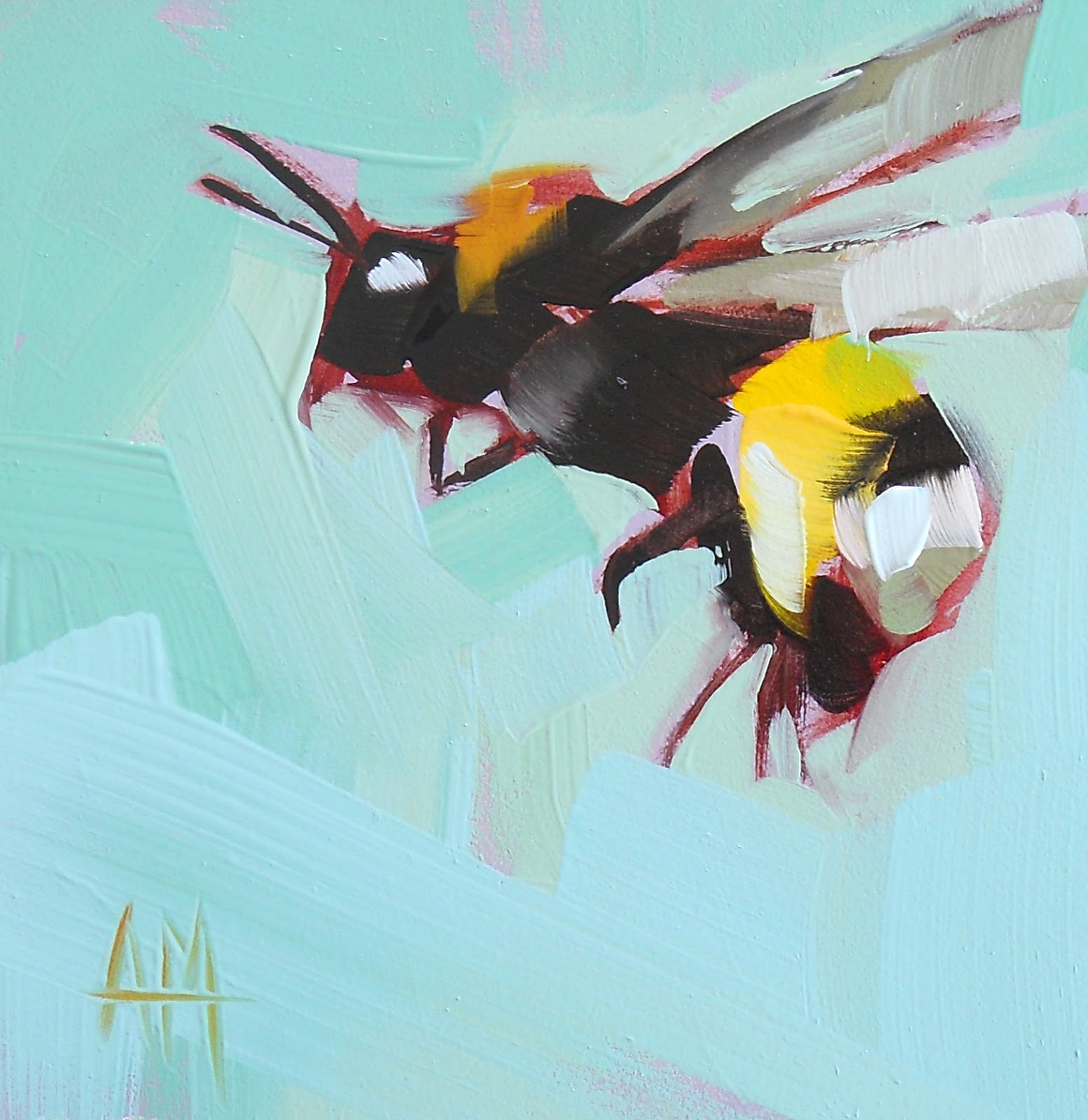 1554x1600 Bumblebee Flight Painting Angela Moulton's Painting A Day - Painting Of A Bee