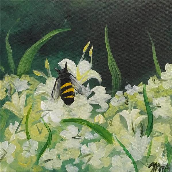 599x600 Honeysuckle Bee Square Canvas 12x12 - Painting Of A Bee