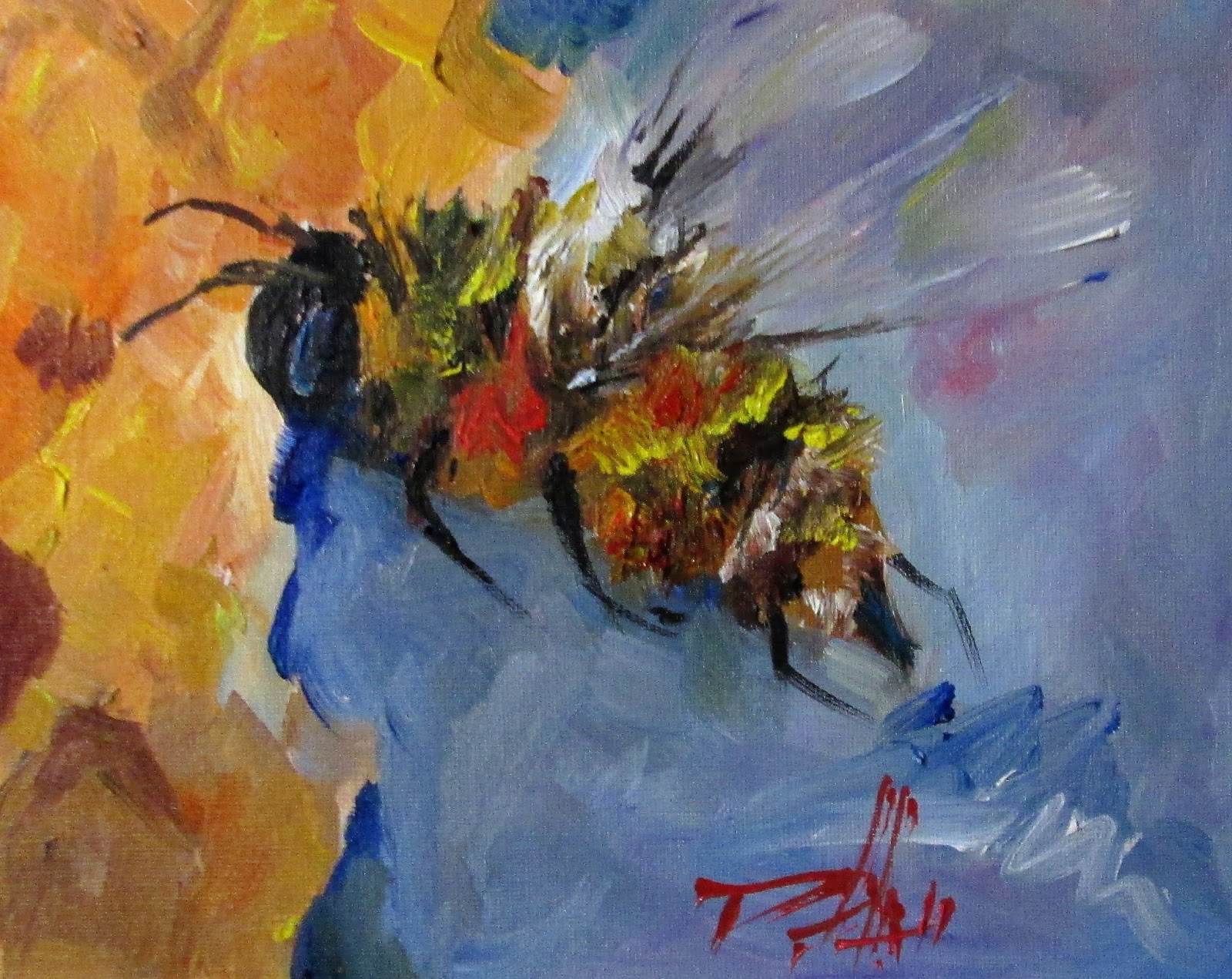 1600x1271 Painting Of The Day, Daily Oil Paintings By Delilah Honey Bee - Painting Of A Bee
