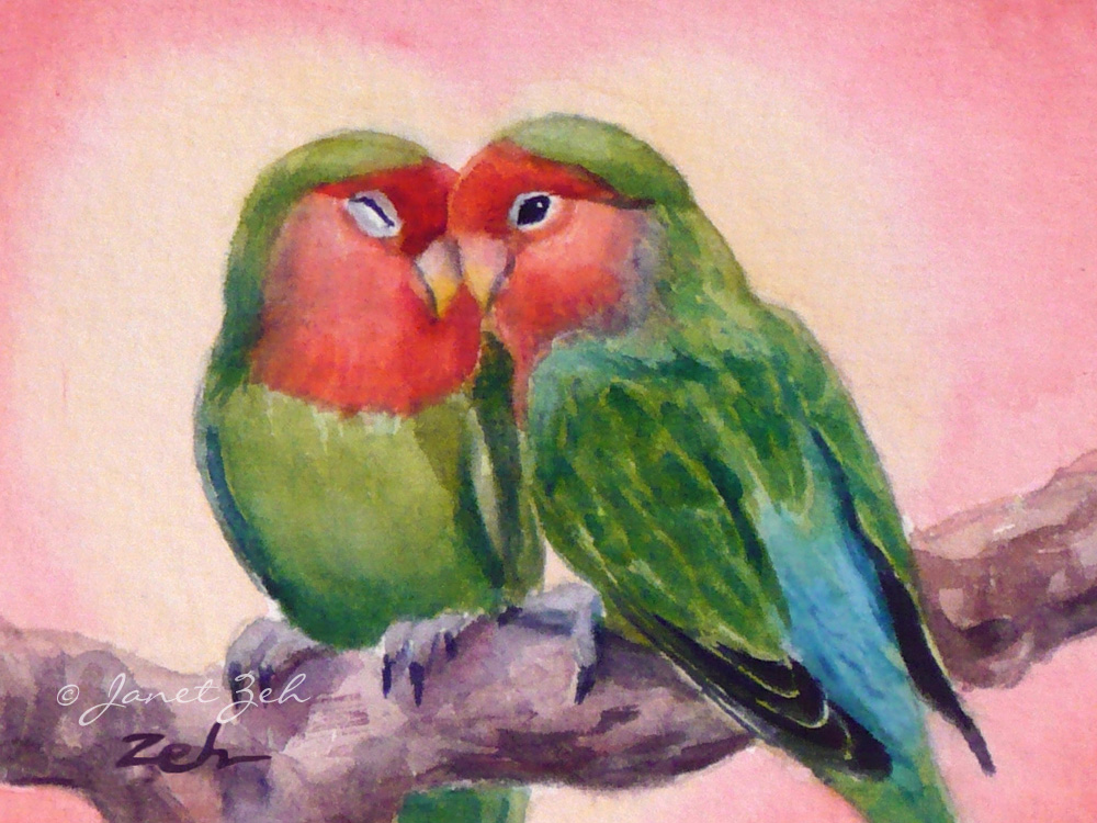 1000x750 Janet Zeh Original Art Watercolor And Oil Paintings Love Birds - Painting Of A Bird