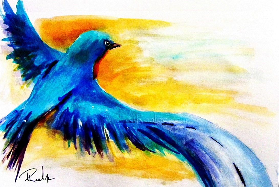 1091x733 Bluebird Watercolor Painting Angy Paints - Painting Of A Bird