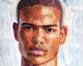 340x270 Blue Large Original Acrylic On Canvas Portrait Of Young Black - Painting Of A Black Man