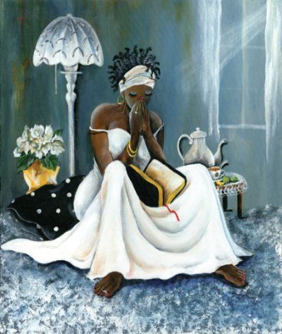400x474 A Praying Women! Black Art African American Art - Painting Of A Black Woman Praying
