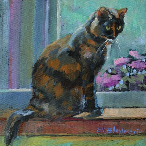 504x502 Daily Paintings By Elizabeth Blaylock, American Impressionist Oil - Painting Of A Cat