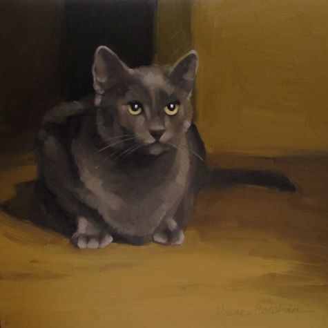 475x475 Onward Painting Of Gray Cat Looking Up Original Art Painting By - Painting Of A Cat