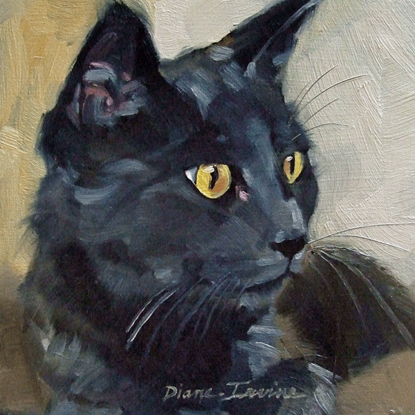 600x600 Paintings From The Parlor Grey Cat Gaze - Painting Of A Cat