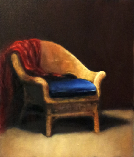450x526 Painting A Day T. J. Murphy Cane Chair With Blue Cushion - Painting Of A Chair