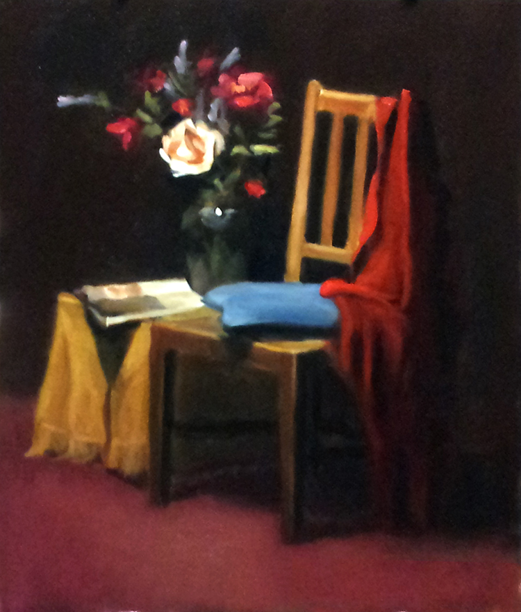750x881 Painting A Day T. J. Murphy Still Life With Chair And Flowers - Painting Of A Chair
