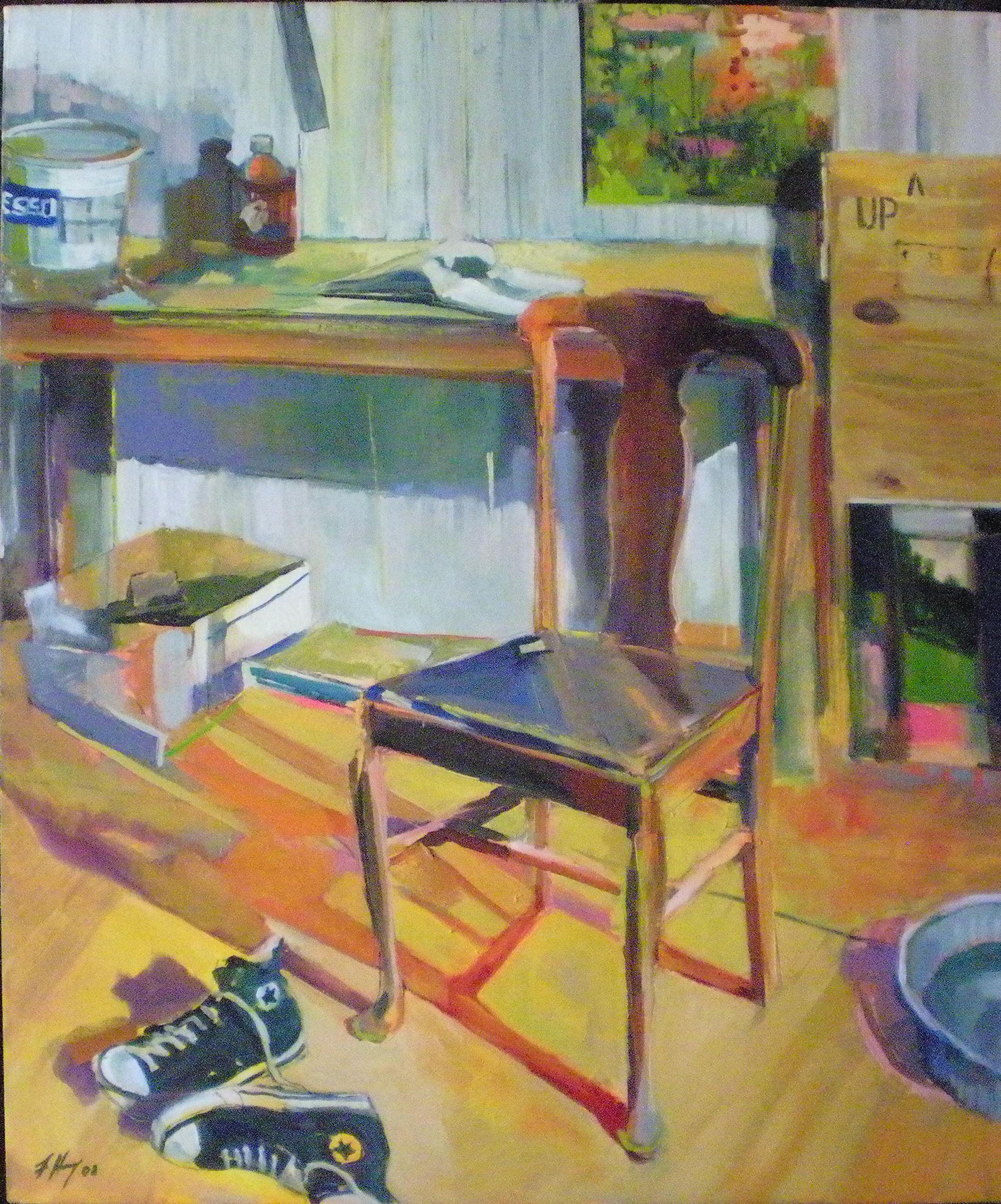 2121x2550 Three Different Oil Paintings Of My Studio From The Early 1990'S - Painting Of A Chair