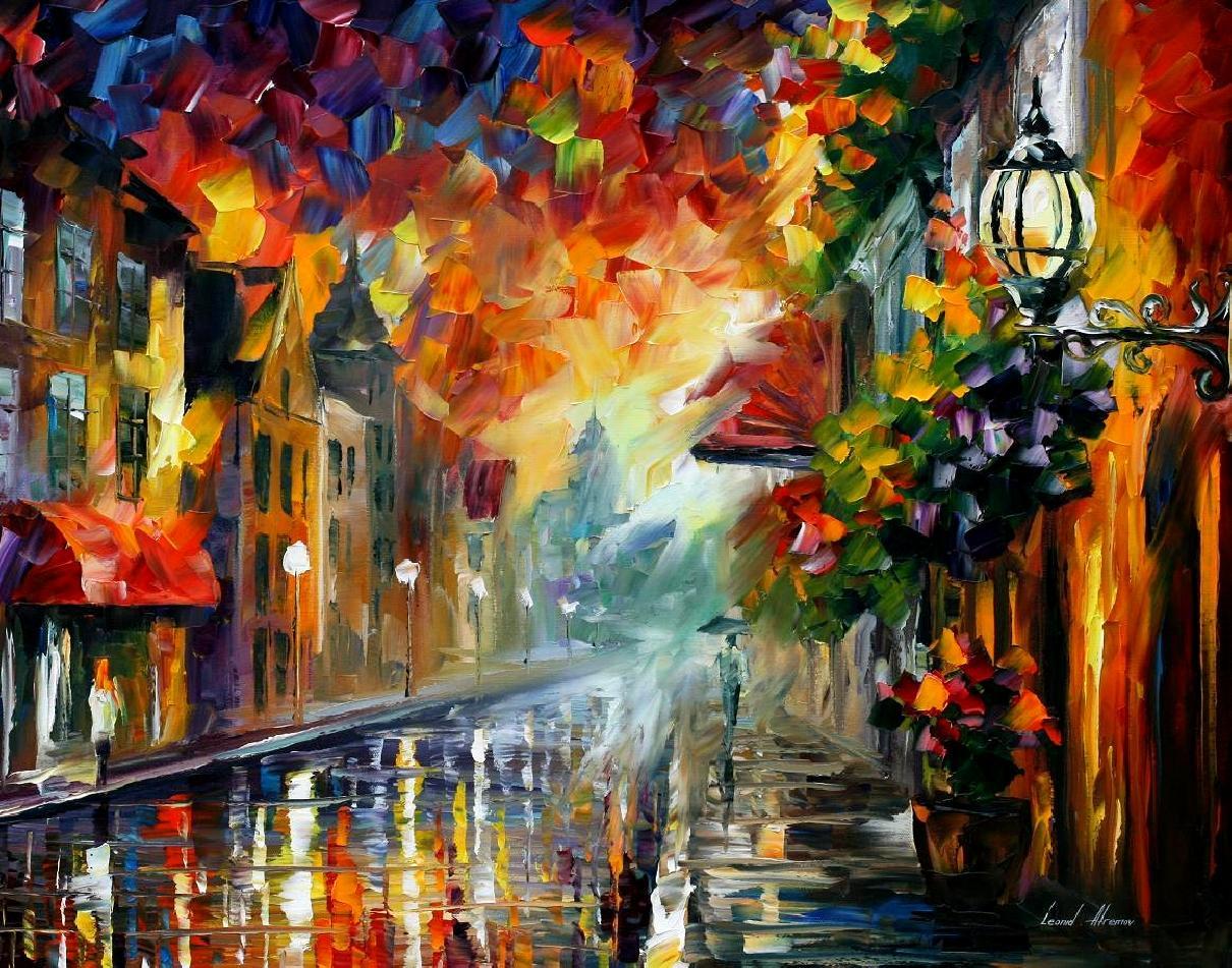1210x951 Misty City Mood Palette Knife Oil Painting On Canvas By Leonid - Painting Of A City